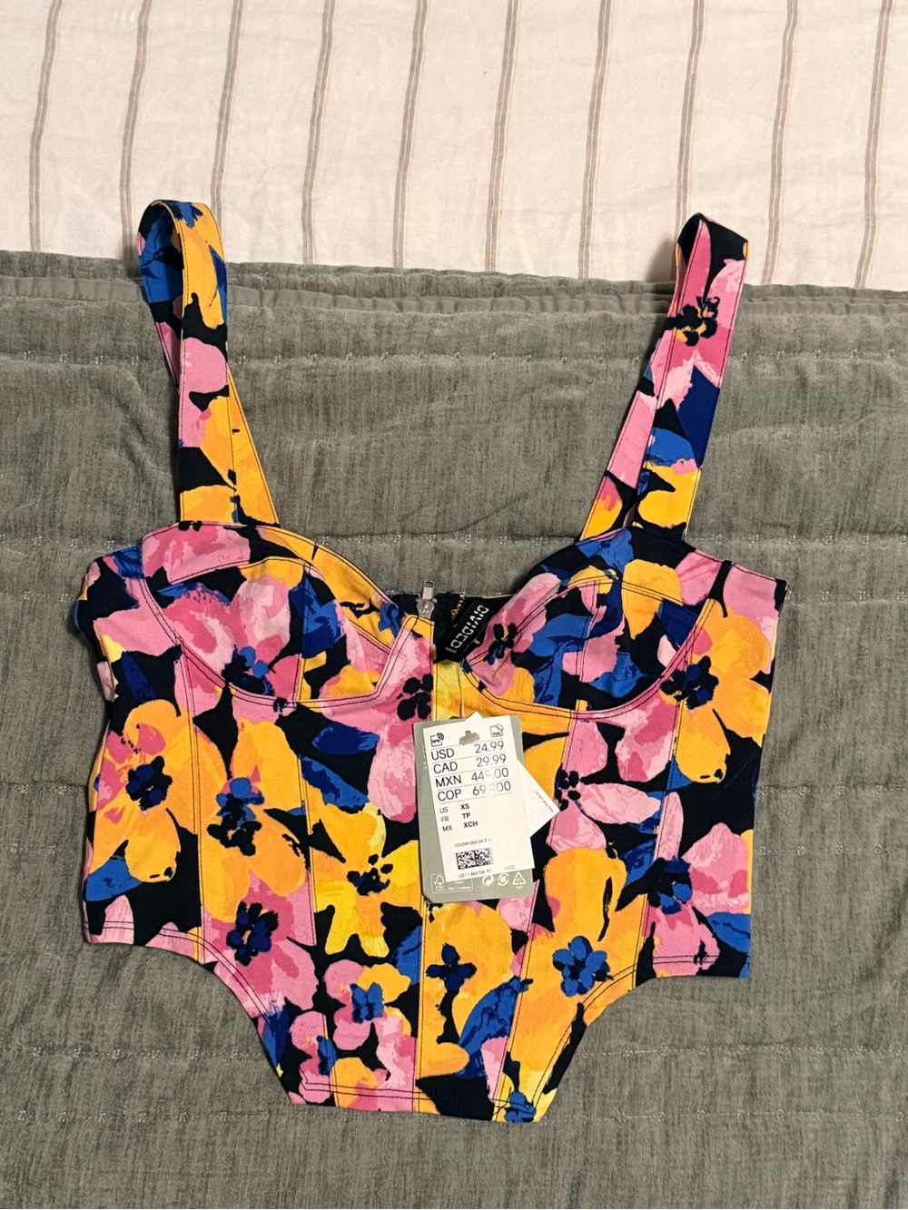 Floral Print Girls' One-Piece Swimsuit in Yellow, Pink & Blue